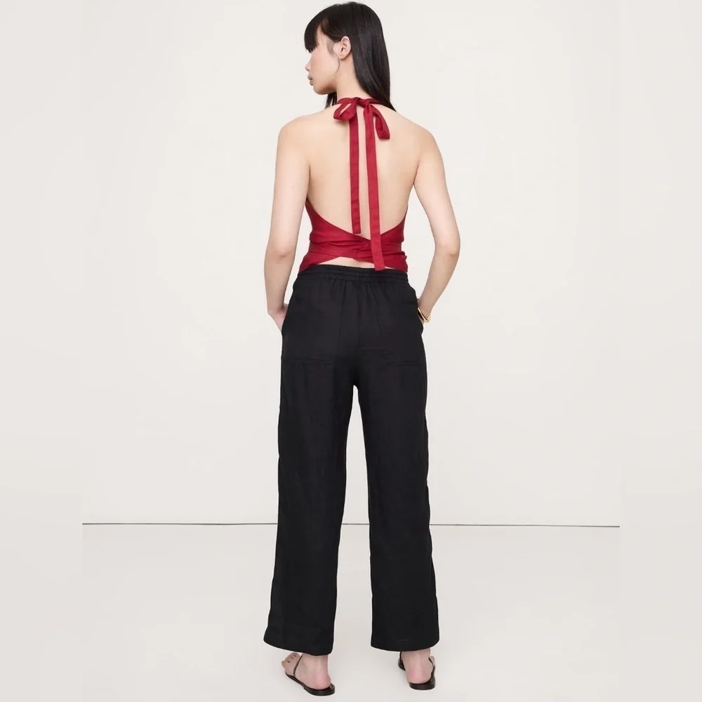 NWT! BANANA REPUBLIC BLACK LINEN PULL-ON ANKLE PANT🧡